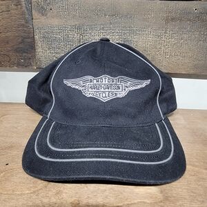 Vintage Harley Davidson Hat Fitted XL Black Wings Logo RARE